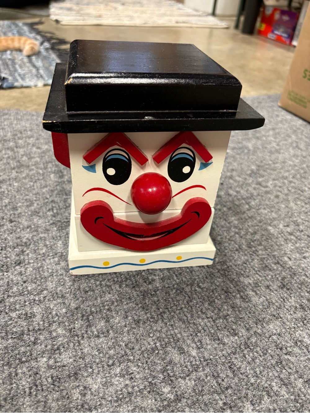 Vintage Wooden Japanese Clown Jewelry Box Plays Music